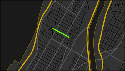 A map of Manhattan that highlights 158th Street in Hamilton Heights.
