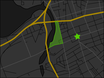 A map that highlights Flushing Meadows Corona Park in Queens, New York.