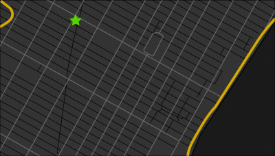 A map of Manhattan that highlights the location of One Time Square.