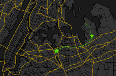 A map of the train route from Great Neck Train Station to Flushing Meadows Corona Park.